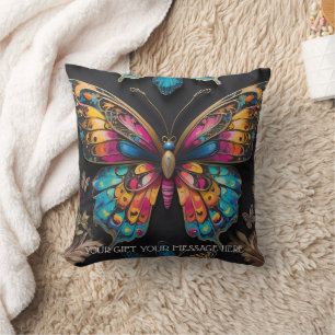 Vibrant Bohemian Butterfly Art Neon Oil-Painting Throw Pillow