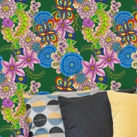 Vibrant Bohemian Folk Art Hand-Drawn Floral