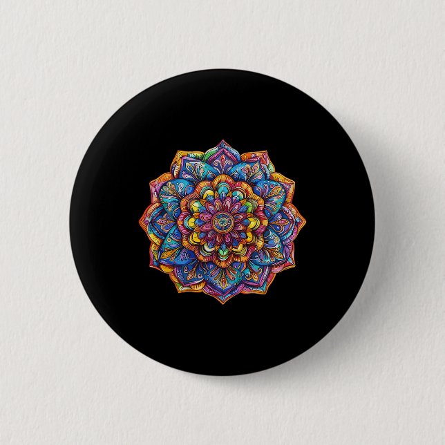 Vibrant Bohemian Mandala Meditation Chakra Pattern 2 Inch Round Button (Front)