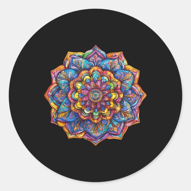 Vibrant Bohemian Mandala Meditation Chakra Pattern Classic Round Sticker (Front)