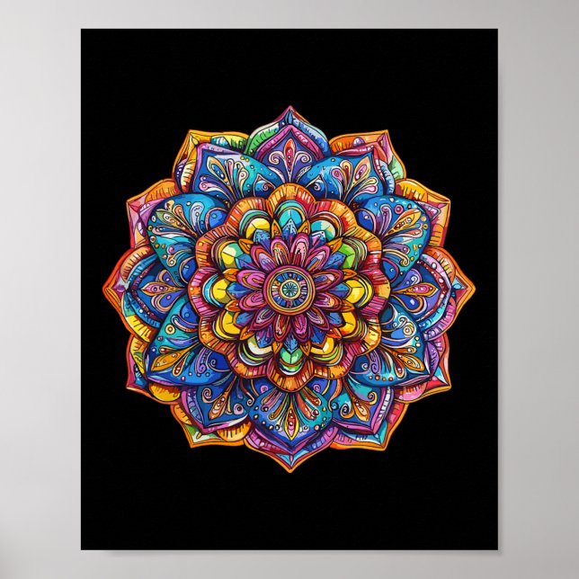 Vibrant Bohemian Mandala Meditation Chakra Pattern Poster (Front)