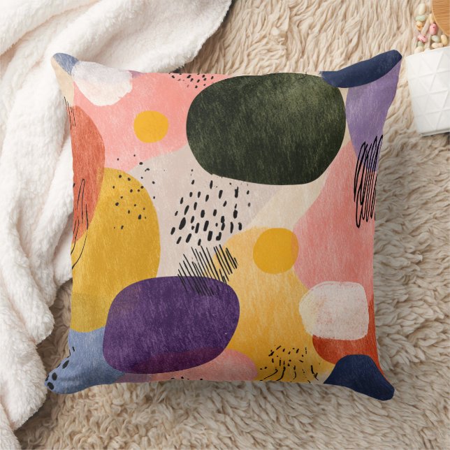 Vibrant Boho Abstract Pattern | Organic Shapes Throw Pillow (Blanket)