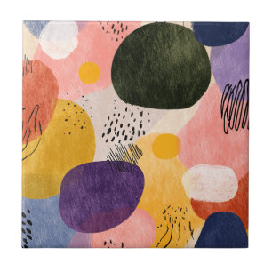 Vibrant Boho Abstract Pattern Organic Shapes Tile