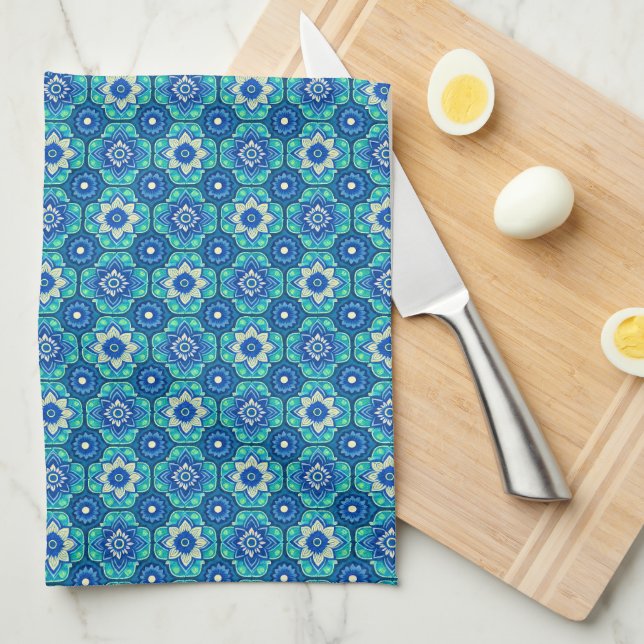 Vibrant Boho Chic Floral Pattern Kitchen Towel (Quarter Fold)
