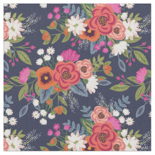 Vibrant Boho Floral Bouquets Pattern Fabric