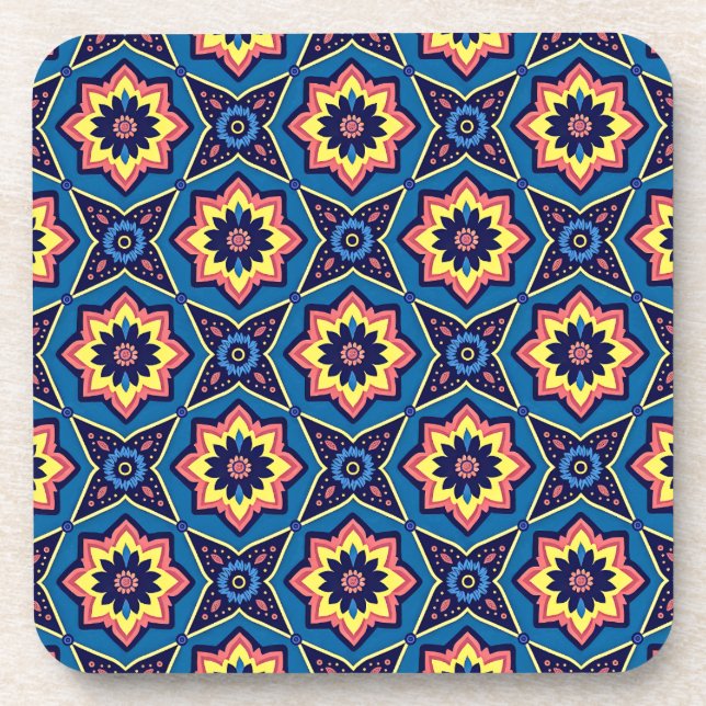 Vibrant Boho Geometric Pattern Coasters - Set of 6 (Front)