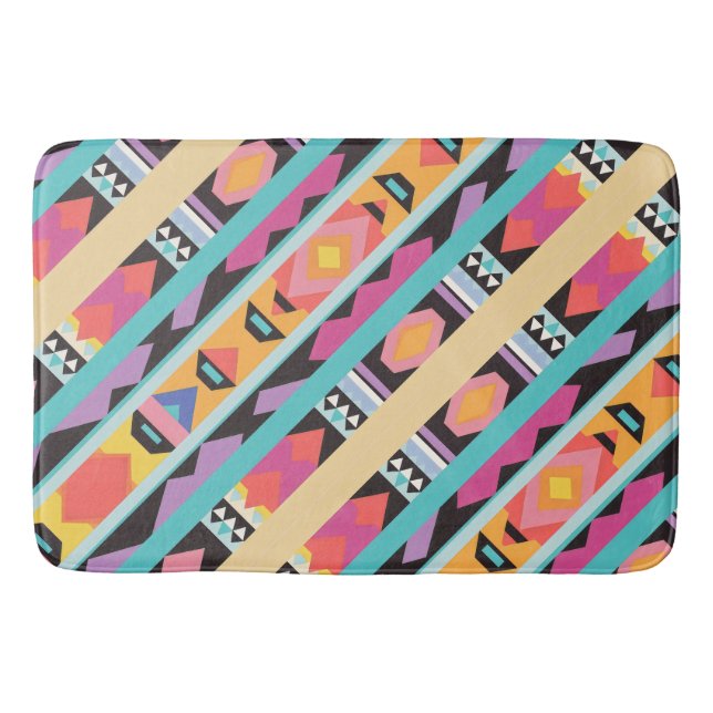 Vibrant Boho Geometric Pattern mix Bath Mat (Front)