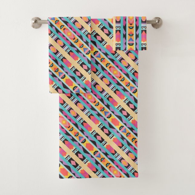Vibrant Boho Geometric Pattern mix Bath Towel Set (Insitu)