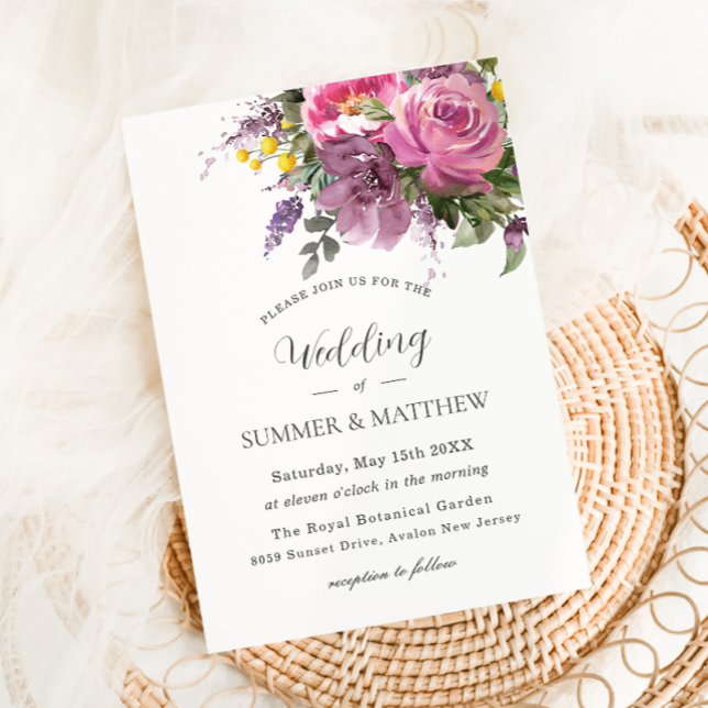 Vibrant Boho Magenta Pink Purple Floral Wedding Invitation (Creator Uploaded)