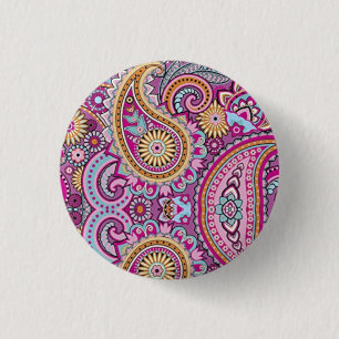 Vibrant Boho Paisley Floral Pattern Colourful Ar 1 Inch Round Button