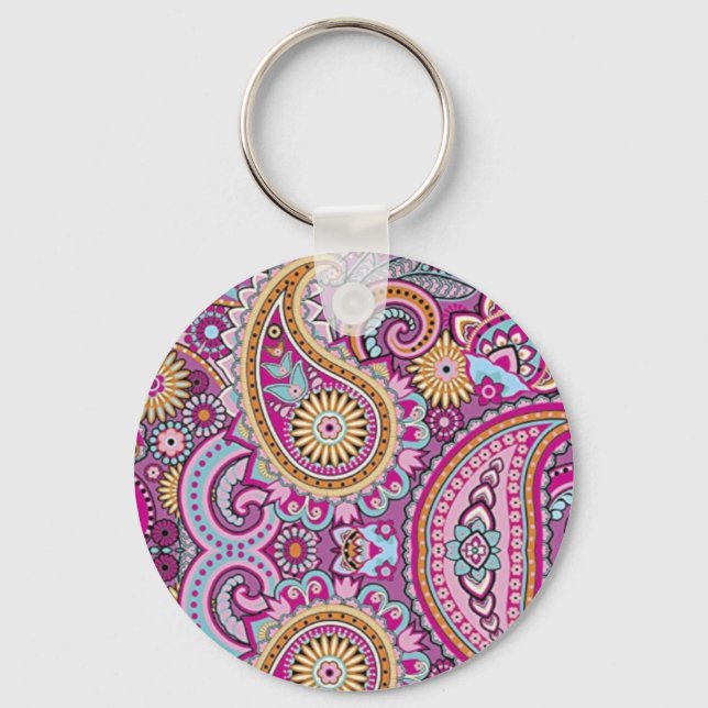 Vibrant Boho Paisley Floral Pattern | Colourful Ar Keychain (Front)