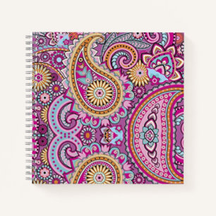 Vibrant Boho Paisley Floral Pattern   Colourful Ar Notebook