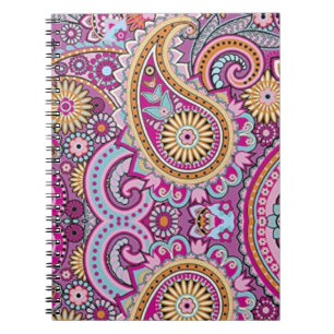 Vibrant Boho Paisley Floral Pattern Colourful Ar Notebook