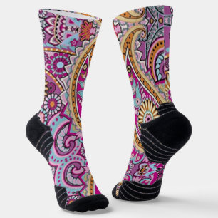 Vibrant Boho Paisley Floral Pattern   Colourful Ar Socks