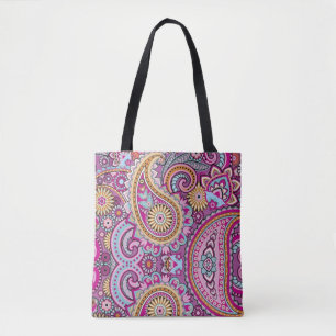 Vibrant Boho Paisley Floral Pattern Colourful Ar Tote Bag