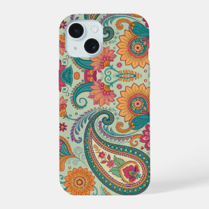 Vibrant Boho Paisley light green Floral Pattern   iPhone 15 Case