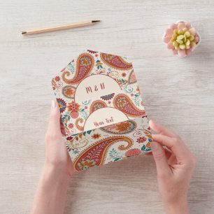 Vibrant Boho Paisley white Floral Pattern All In One Invitation