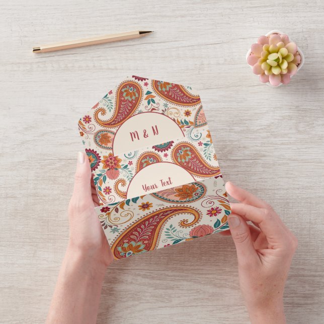 Vibrant Boho Paisley white Floral Pattern All In One Invitation (Video)