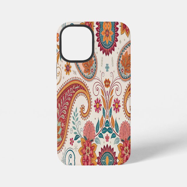 Vibrant Boho Paisley white Floral Pattern  iPhone Case (Back)