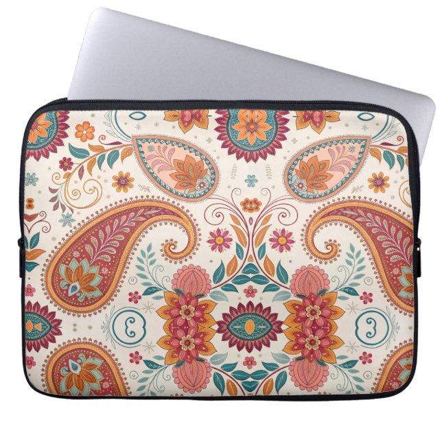 Vibrant Boho Paisley white Floral Pattern  Laptop Sleeve (Front)