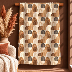Vibrant Boho Rainbows Copper Ivory Beige Blanket G