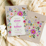 Vibrant Boho Spring Wildflowers Wedding Invitation<br><div class="desc">Featuring a vibrant array of colourful boho wildflowers and delicate vintage butterflies, this whimsical wedding invitation embodies the freshness and whimsy of spring. The floral arrangement bursts with lively colours, intertwined with the graceful flutter of butterfly wings, each element rendered in exquisite detail to capture the essence of a blooming...</div>