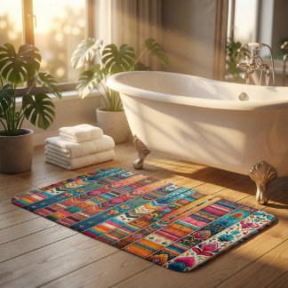 Vibrant Boho Stripes: Eclectic Textile Art Bath Mat