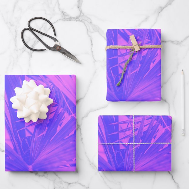 Vibrant Boho Tropical Feuille Botanique Violet ros (Recto)