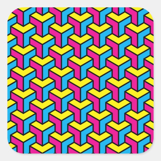 Vibrant Bold CMYK Geometric Optical Illusion Block Square Sticker (Front)