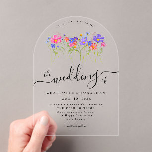 Vibrant Bold Colourful Boho Wildflower Wedding Acrylic Invitations