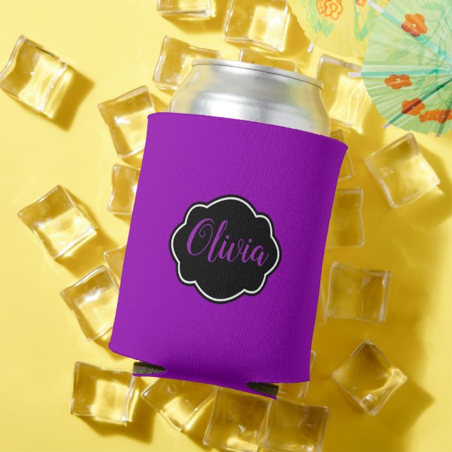 Vibrant, Bold Fuchsia Purple Personalized  Can Cooler (In Situ Summer)