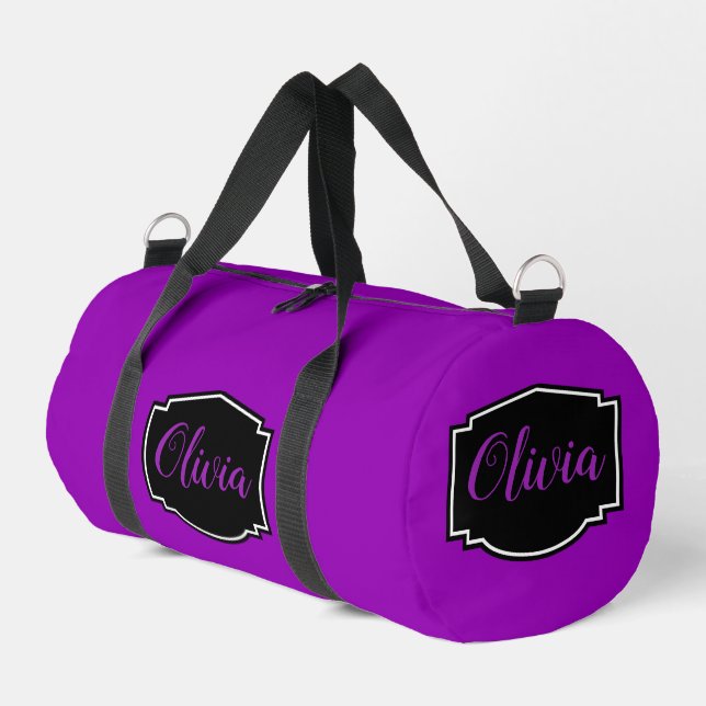 Vibrant, Bold Fuchsia Purple Personalized Duffle Bag (Left Corner)