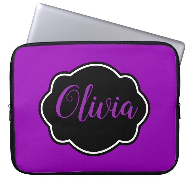 Vibrant, Bold Fuchsia Purple Personalized Laptop Sleeve (Front)