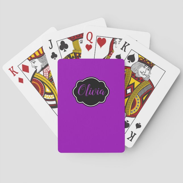Vibrant, Bold Fuchsia Purple Personalized Playing Cards (Back)