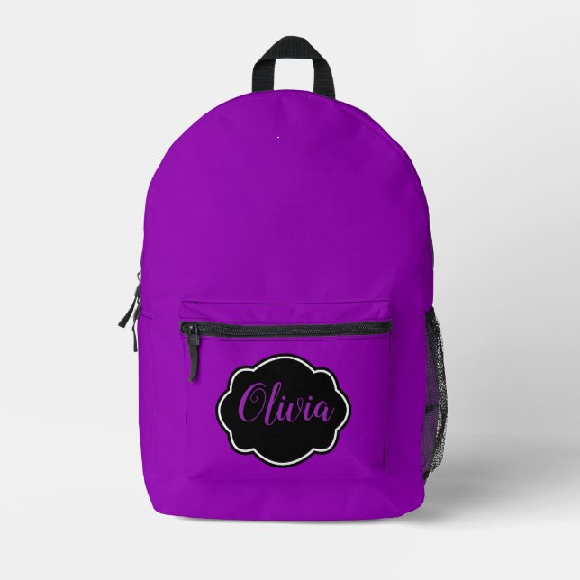 Vibrant, Bold Fuchsia Purple Personalized Printed Backpack (Front)