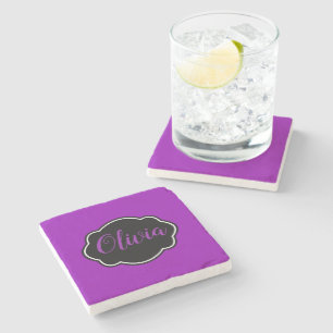 Vibrant, Bold Fuchsia Purple Personalized Stone Coaster