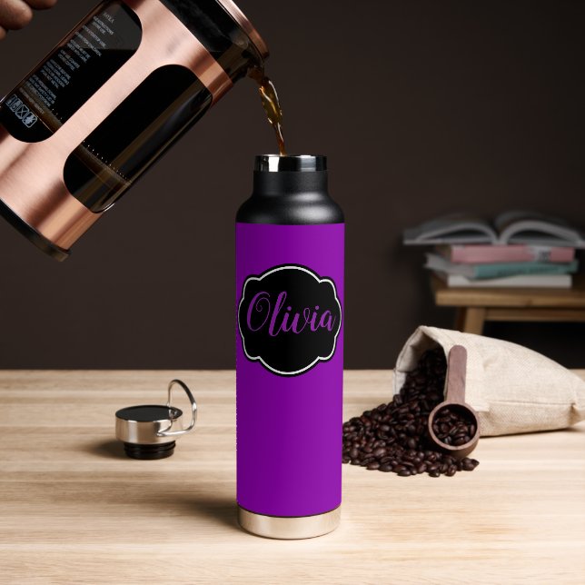 Vibrant, Bold Fuchsia Purple Personalized  Water Bottle (Coffee)