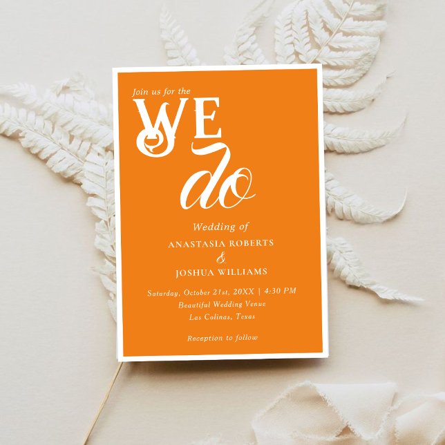 Vibrant bold Orange We Do Typography Wedding Invitation (Creator Uploaded)
