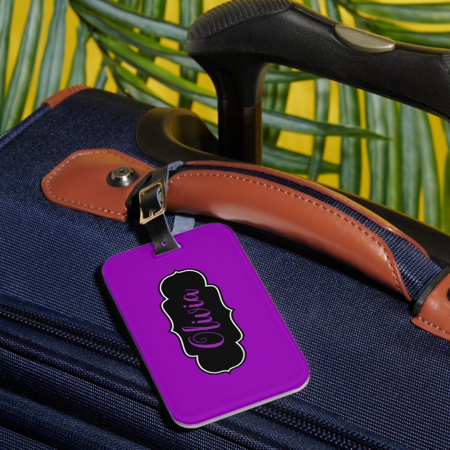 Vibrant, Bold Purple Personalized  Luggage Tag (Front Insitu 1)