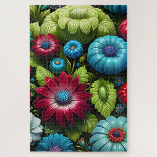 Vibrant Botanical Fantasy Garden Floral  Jigsaw Puzzle