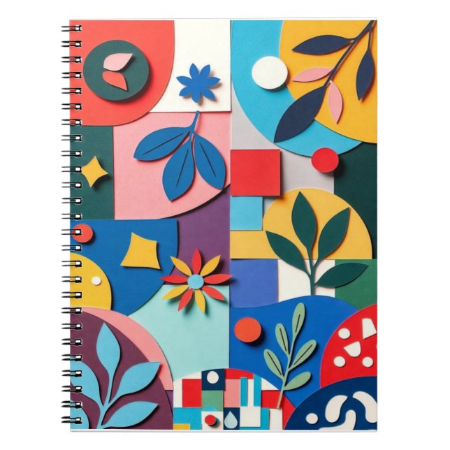 Vibrant Botanical Geometry in Layered Paper-Cut St Notebook (Front)