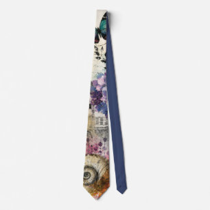 Vibrant Botanical Mixed Media Collage Art Tie