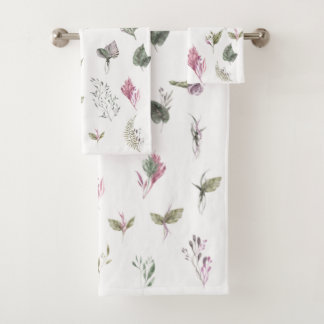 Vibrant Botanical Watercolor Bath Towel Set