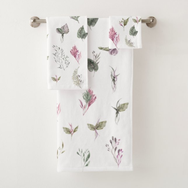 Vibrant Botanical Watercolor Bath Towel Set (Insitu)