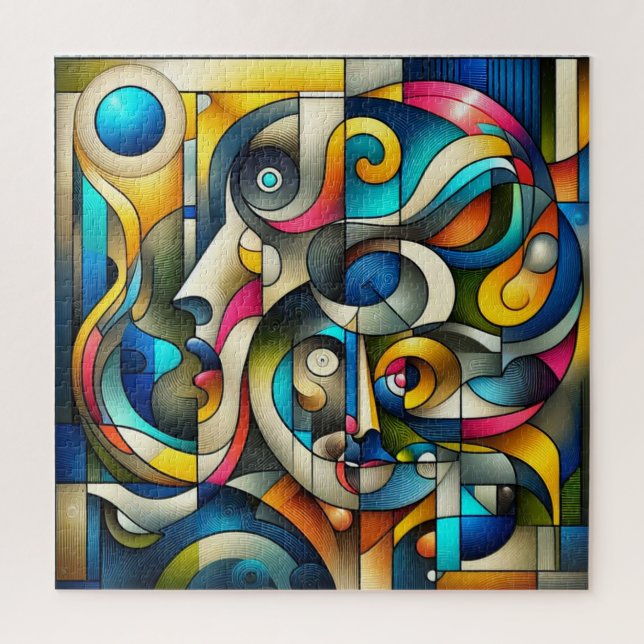 Vibrant Braque-Inspired Negative Space Metal Art Jigsaw Puzzle (Vertical)