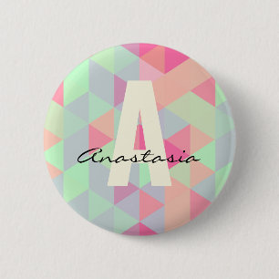Vibrant Bright Colour Monogram and Name 2 Inch Round Button