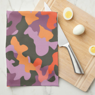Vibrant Bright Orange Yellow Green Colourful Camo  Kitchen Towel