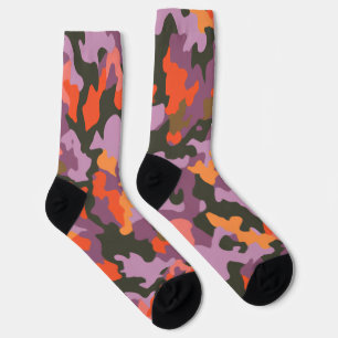 Vibrant Bright Orange Yellow Green Colourful Camo Socks