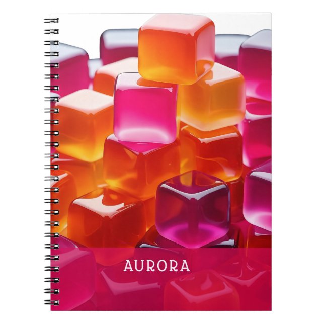 Vibrant Bright Pink Orange Abstract Jelly Cubes Notebook (Front)