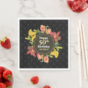 Vibrant Bright Spring Flowers Wreath Birthday Napkin
